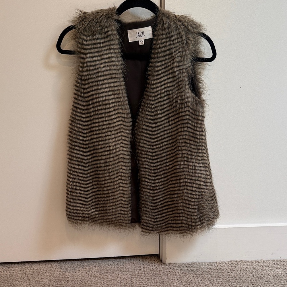 Jack by BB Dakota Faux Fur Striped Vest in Brown and Black